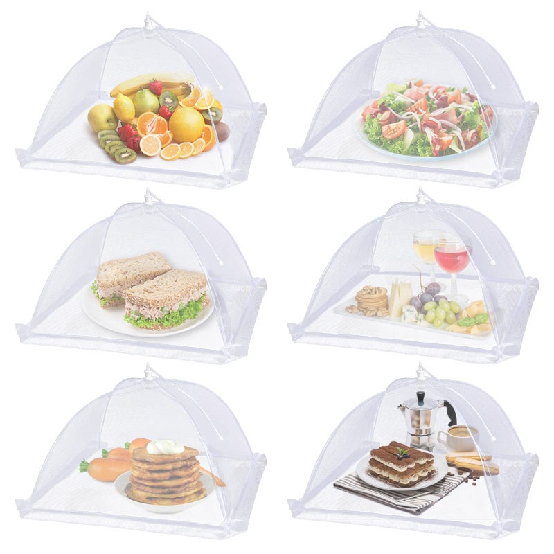Lauon Large Food Cover,6 Pack Mesh Food Tent,17"x17",White Nylon Covers,Pop-Up Umbrella Screen Tents,Patio Net for Outdoor Camping, Picnics, Parties,BBQ,Collapsible and Reusable - Image 1